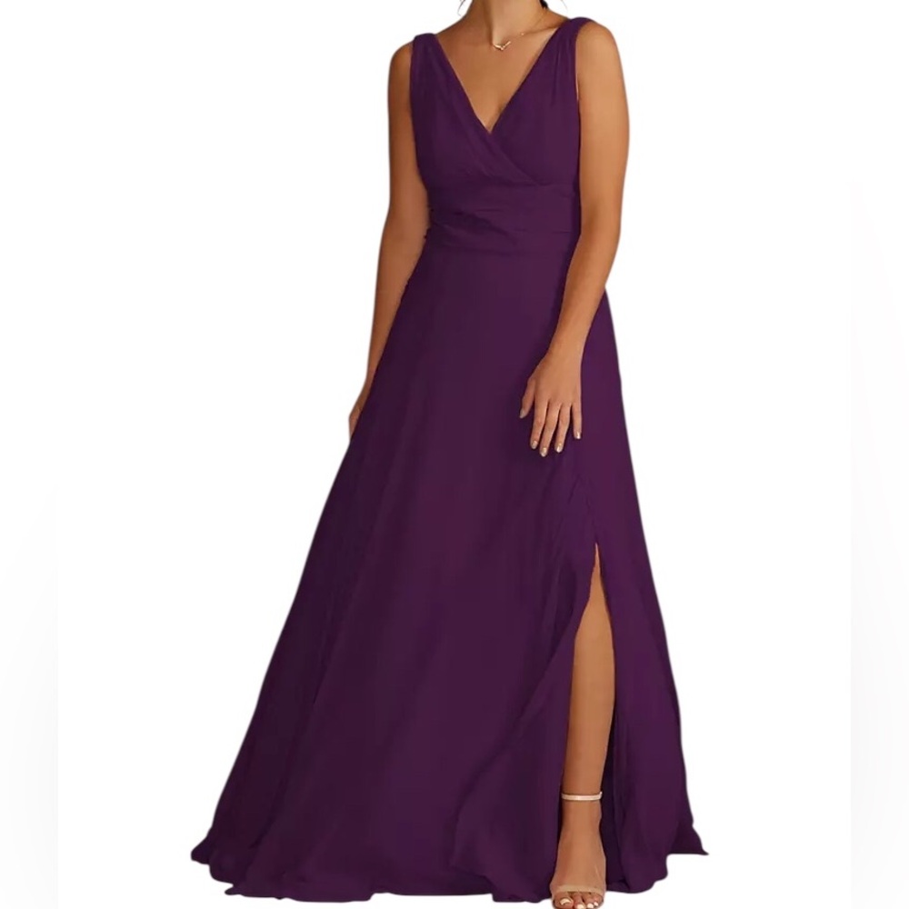 Davids Bridal Celebrate DB studio Chiffon Surplice Bridesmaid Dress Size 12 Plum
